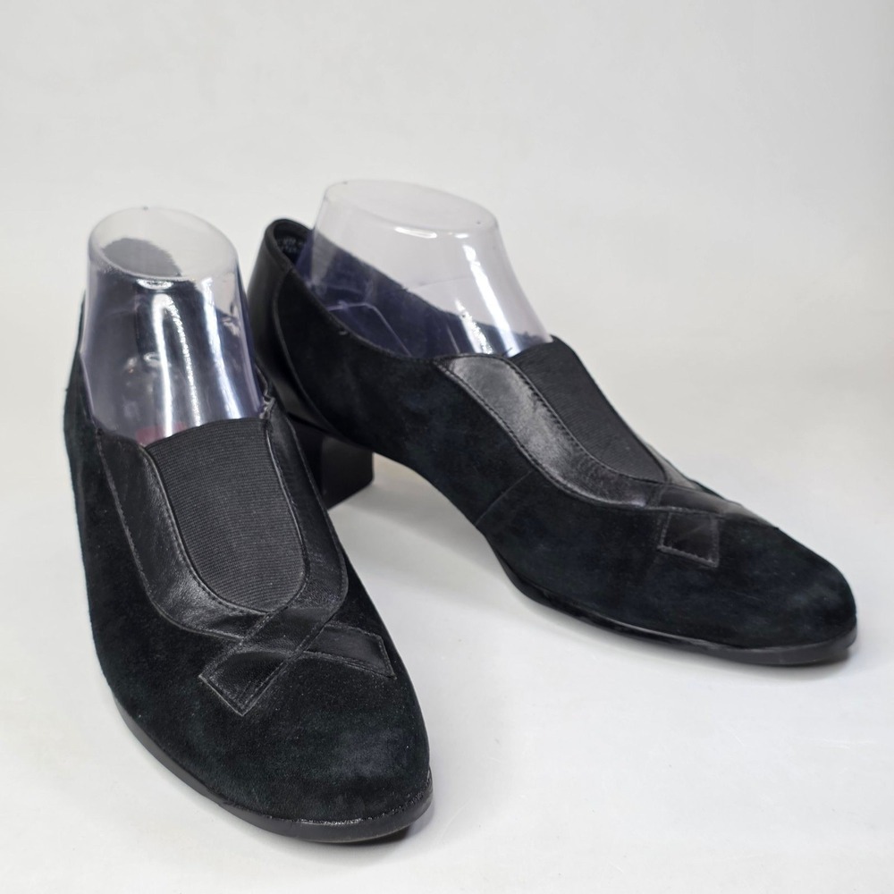 Munro American Shoes Women's 10 M Black Suede Leather Block Heels Slip On Pumps